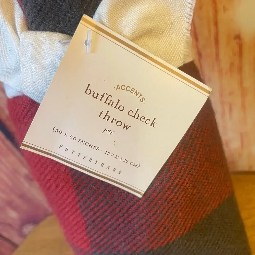 NWT Pottery Barn Buffalo Check Plaid Throw 50x60 Red/Charcoal Home Blanket